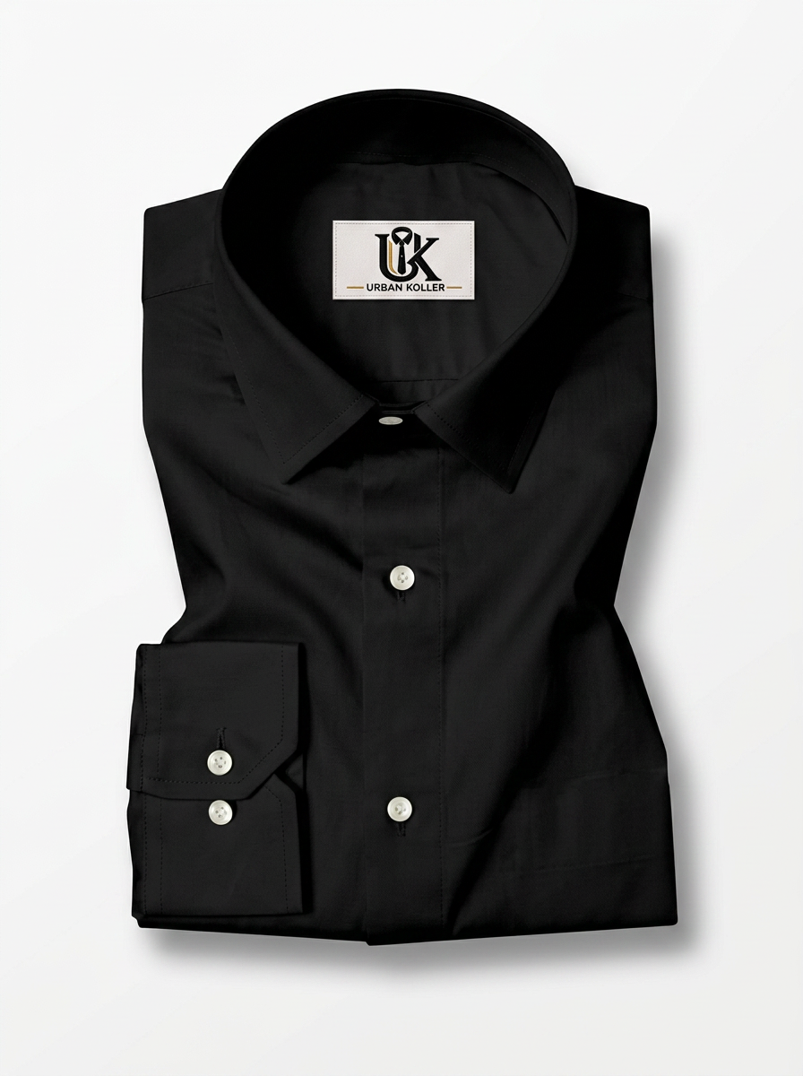 Men’s Jet Black Solid Regular Fit Formal Casual Shirt, Full & Half Sleeve Secondary image