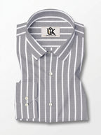 Men's Grey & White Vertical Striped Regular Fit Formal Shirt | Full & Half Sleeve