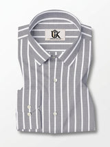 Men's Grey & White Vertical Striped Regular Fit Formal Shirt | Full & Half Sleeve