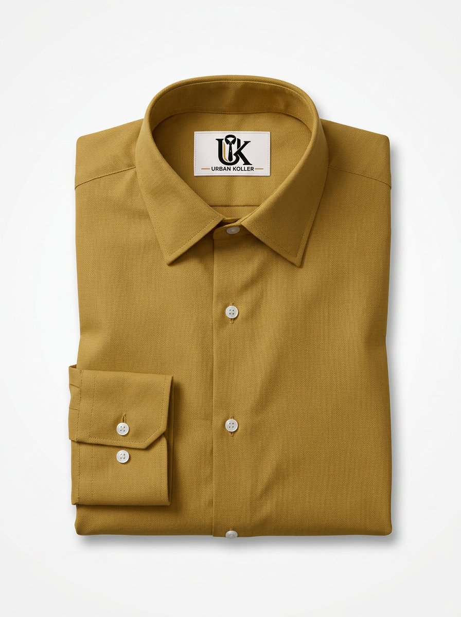 Men’s Antique Mustard Gold Textured Regular Fit Formal Casual Shirt, Full & Half Sleeve Secondary image