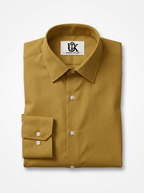 Men’s Antique Mustard Gold Textured Regular Fit Formal Casual Shirt, Full & Half Sleeve
