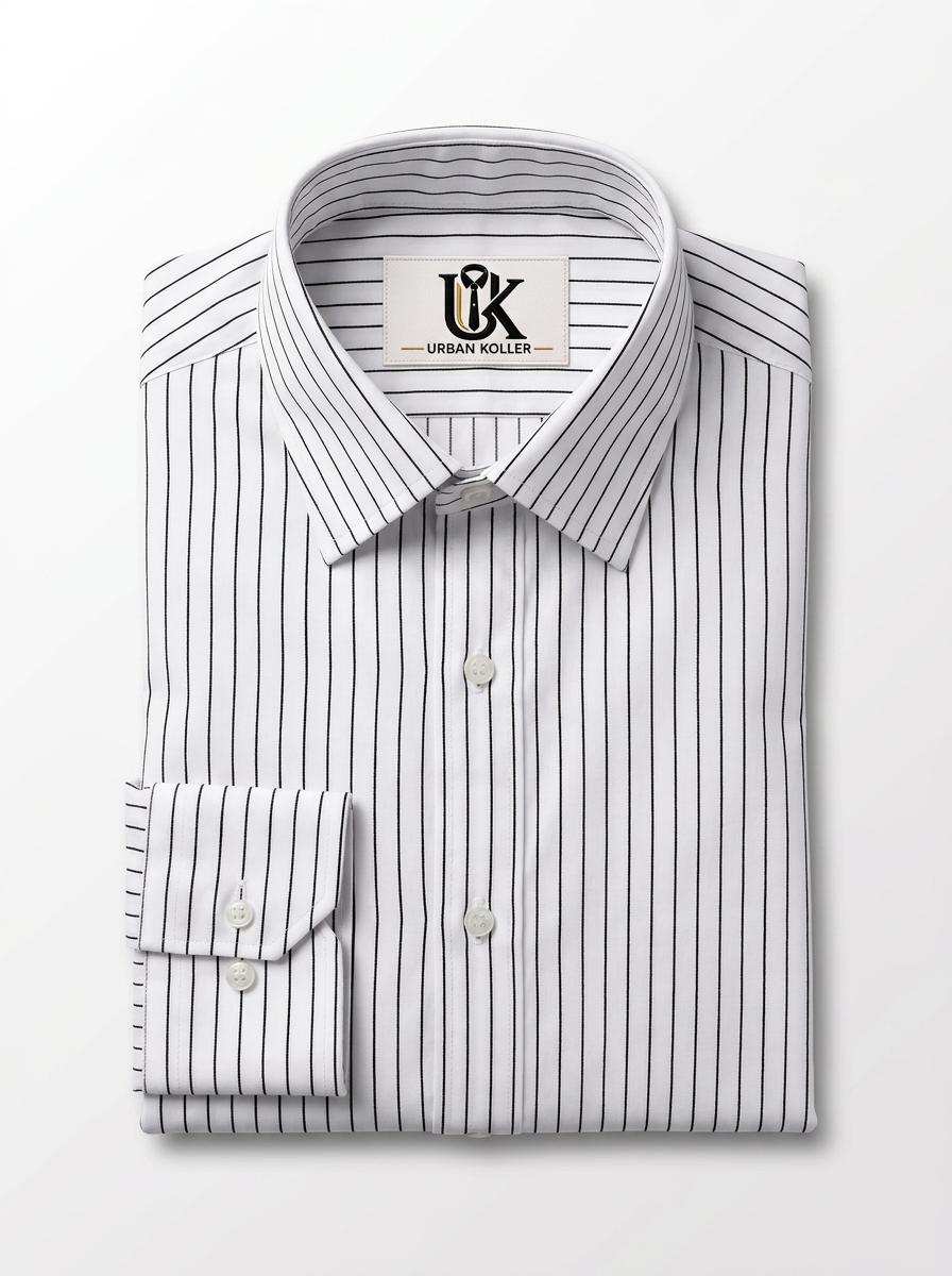 Men's White Black Pinstripe Regular Fit Formal Shirt | Full & Half Sleeve Main image