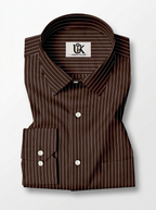 Men's Dark Brown Pinstripe Formal Shirt Regular Fit | Full & Half Sleeve