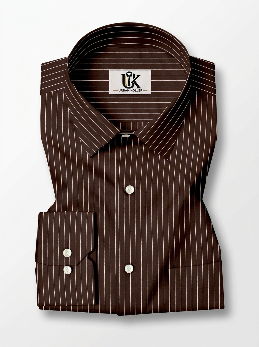 Men's Dark Brown Pinstripe Formal Shirt Regular Fit | Full & Half Sleeve