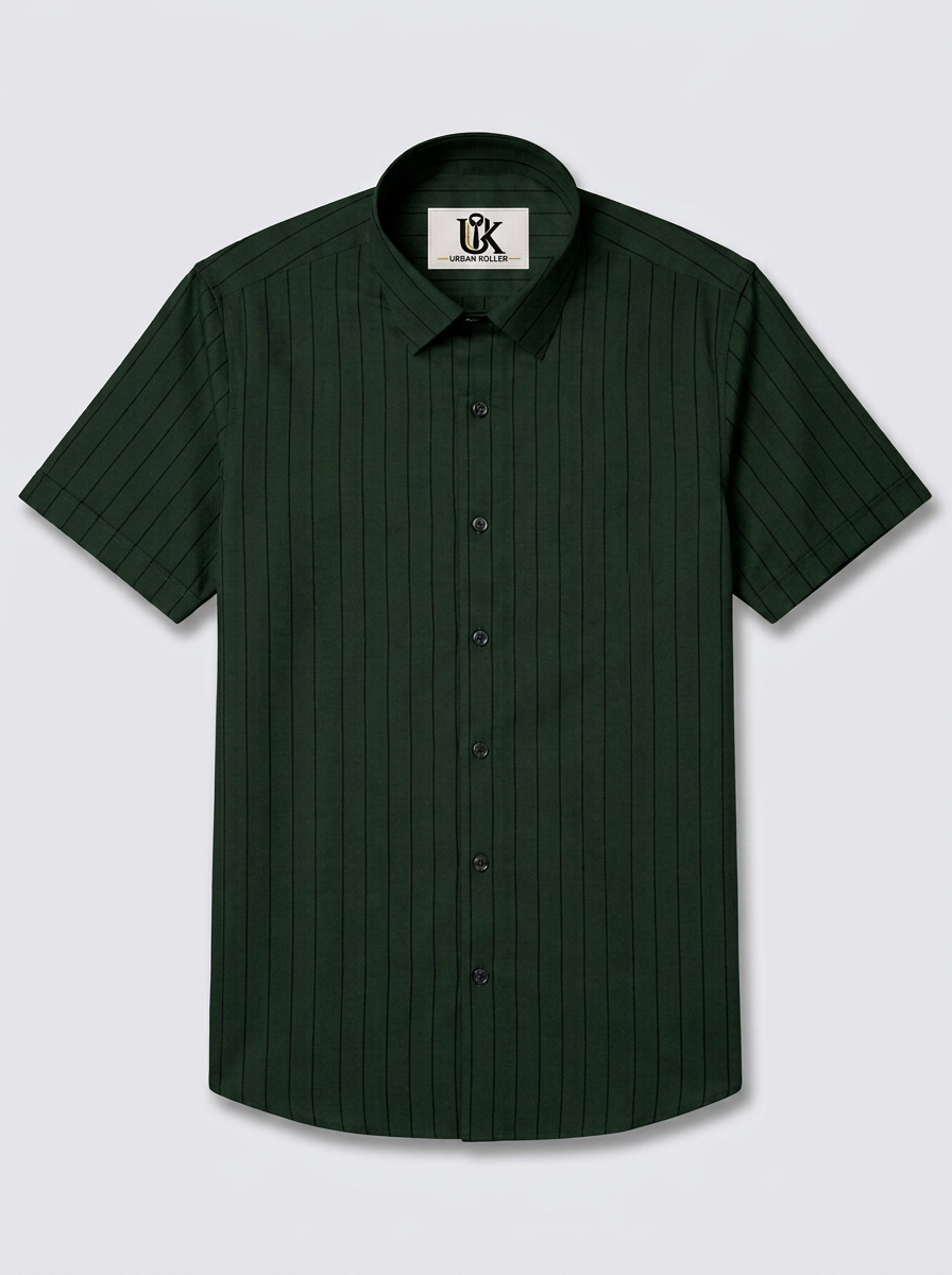 Men's Dark Forest Green Pinstripe Shirt Regular Fit Premium Formal Casual Wear