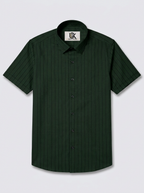 Men's Dark Forest Green Pinstripe Shirt Regular Fit Premium Formal Casual Wear