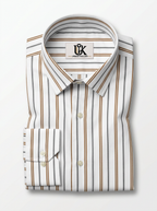 Men's White Brown & Grey Striped Regular Fit Formal Shirt | Full & Half Sleeve