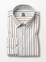 Men's White Brown & Grey Striped Regular Fit Formal Shirt | Full & Half Sleeve