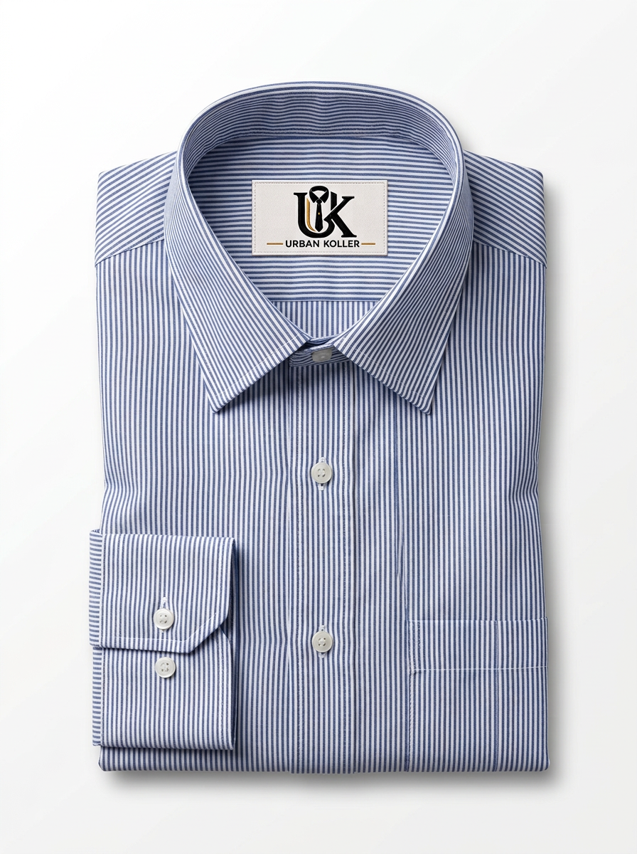 Men's White & Navy Blue Pinstripe Regular Fit Formal Shirt | Full & Half Sleeve Main image