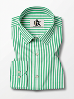 Men's Green & White Vertical Striped Regular Fit Formal Shirt | Full & Half Sleeve