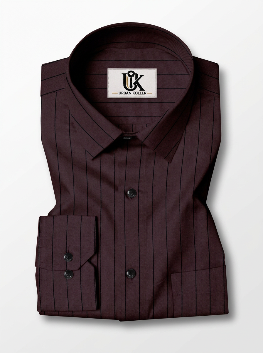 Men's Coffee Brown Pinstripe Formal Shirt Regular Fit | Full & Half Sleeve Main image