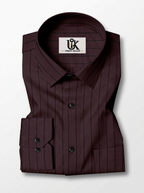 Men's Coffee Brown Pinstripe Formal Shirt Regular Fit | Full & Half Sleeve
