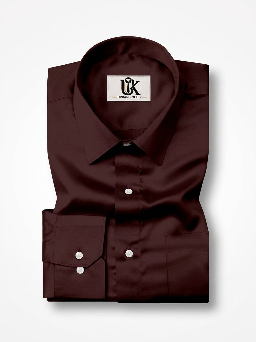 Men’s Dark Oxblood Maroon Satin-Finish Regular Fit Formal Shirt, Full & Half Sleeve Secondary image