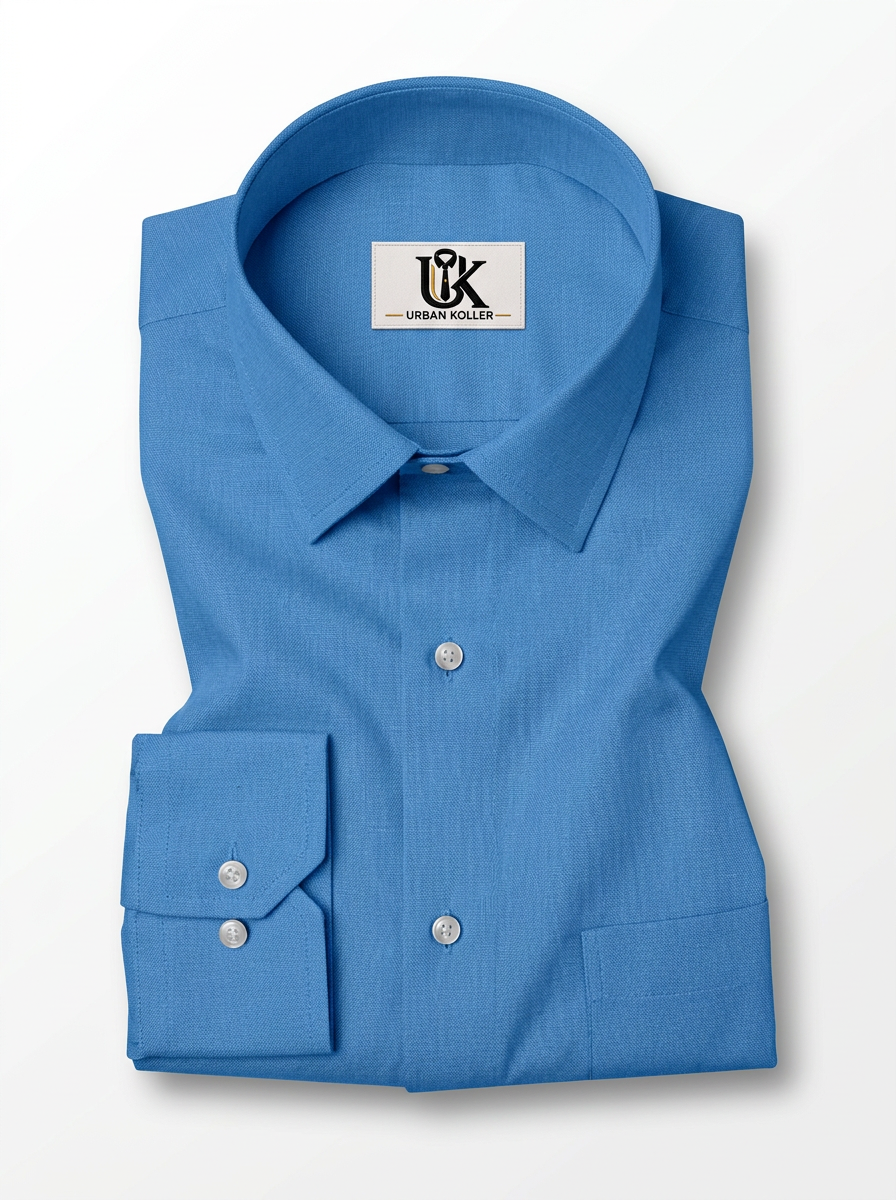 Men’s Cerulean Blue Textured Regular Fit Formal Casual Shirt, Full & Half Sleeve Secondary image