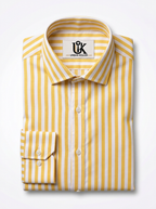 Men's Mustard Yellow & White Striped Regular Fit Formal Shirt | Full & Half Sleeve