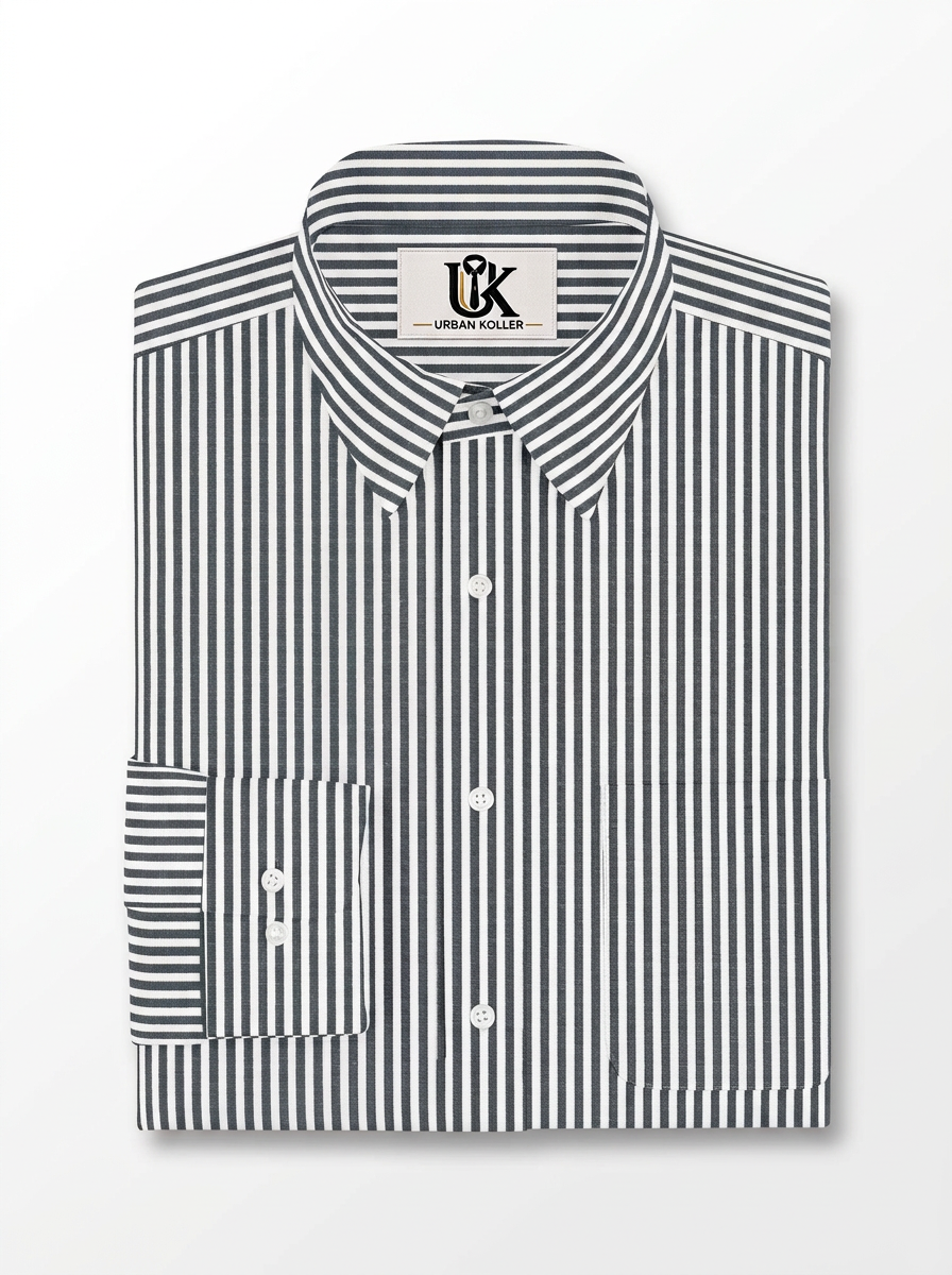 Men's White Black Stripe Regular Fit Formal Shirt | Full & Half Sleeve Main image