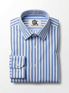 Men's Sky Blue & White Vertical Striped Regular Fit Formal Shirt | Full & Half Sleeve