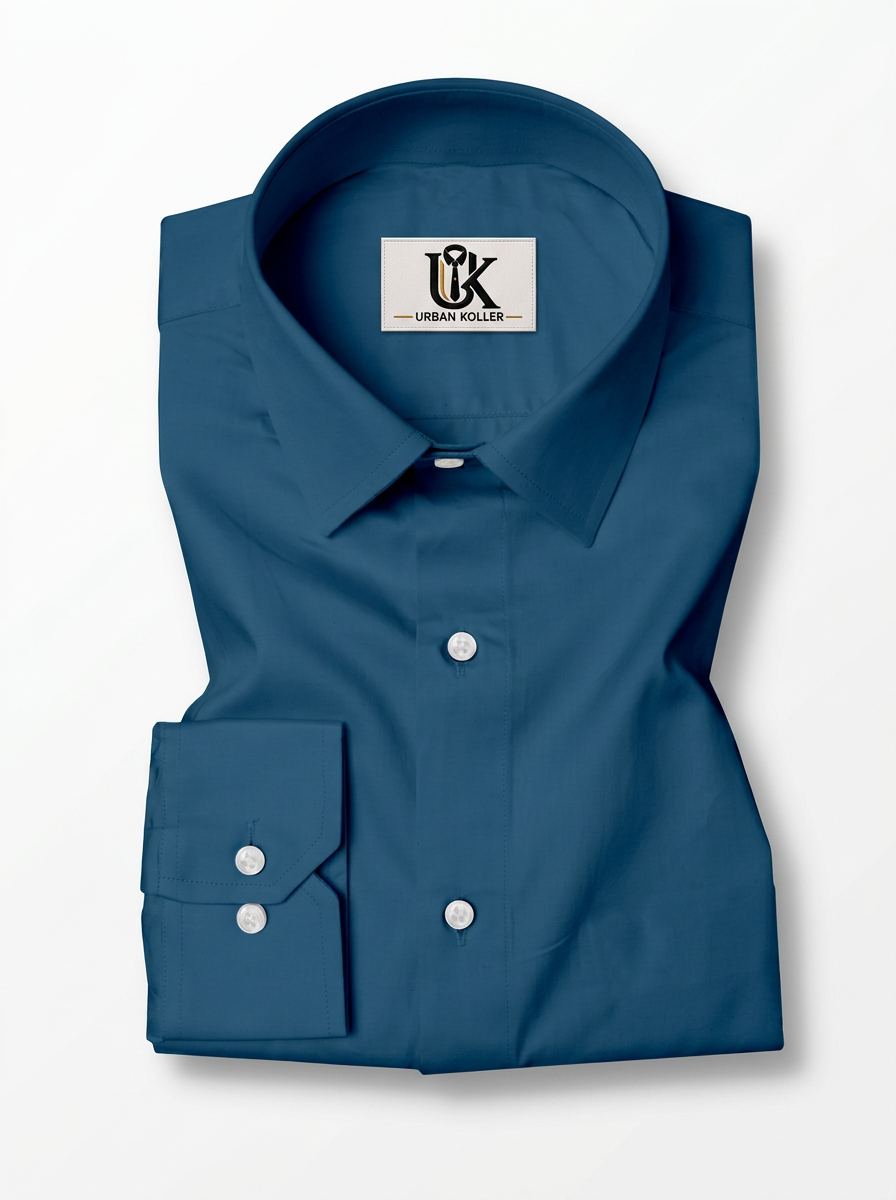 Men’s Deep Ocean Blue Solid Regular Fit Formal Casual Shirt, Full & Half Sleeve Secondary image