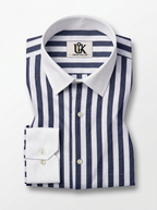 Men's Navy Blue White Bold Stripe Formal Shirt Regular Fit Premium Casual Wear