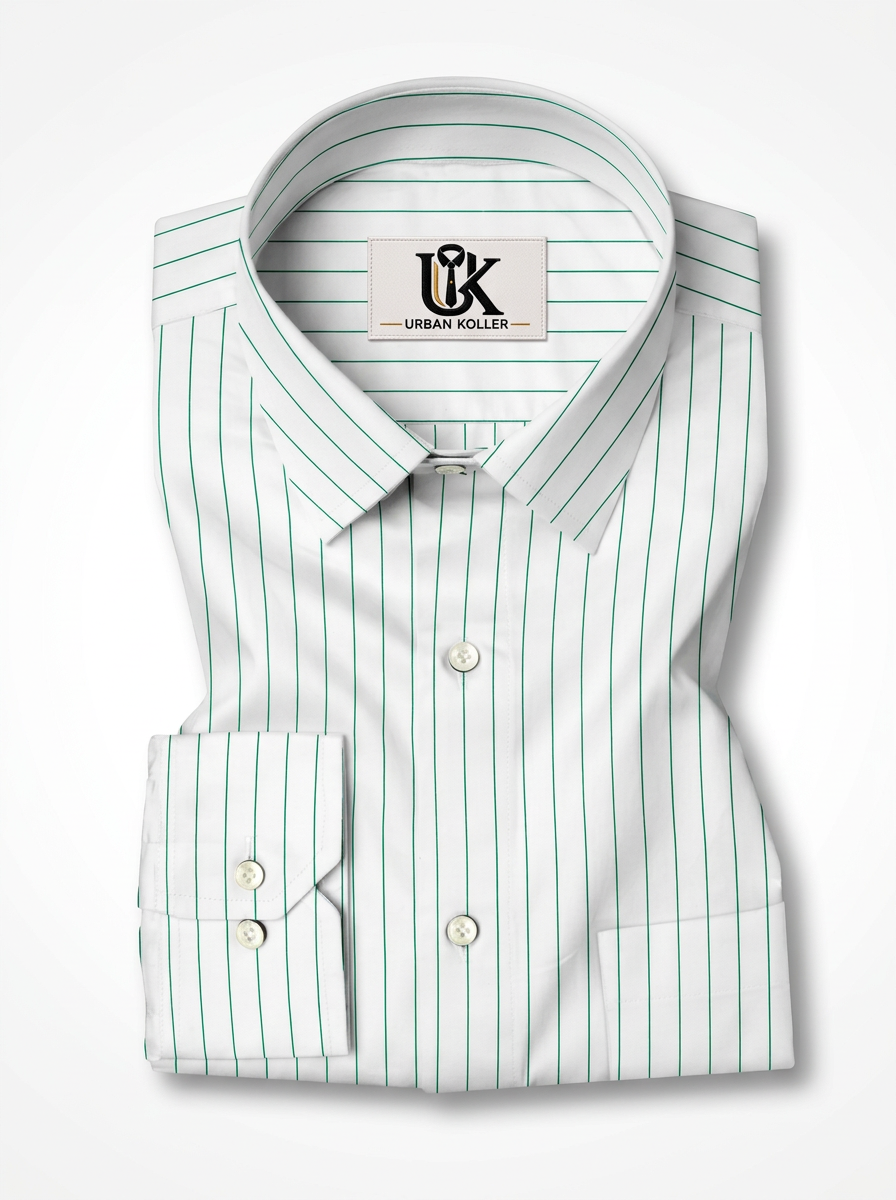 Men's White Green Pinstripe Regular Fit Formal Shirt | Full & Half Sleeve