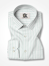 Men's White Green Pinstripe Regular Fit Formal Shirt | Full & Half Sleeve