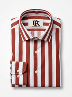 Men's White & Rust Red Striped Regular Fit Formal Shirt | Full & Half Sleeve