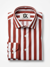 Men's White & Rust Red Striped Regular Fit Formal Shirt | Full & Half Sleeve