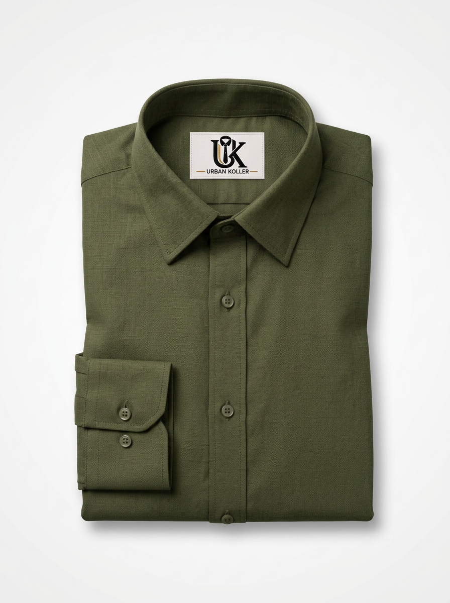 Men’s Olive Green Solid Textured Shirt, Regular Fit Formal Casual Full Sleeve Secondary image