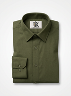 Men’s Olive Green Solid Textured Shirt, Regular Fit Formal Casual Full Sleeve