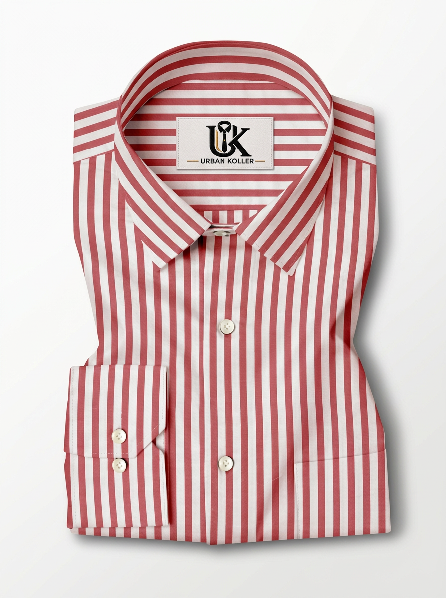 Men's White & Rose Pink Striped Regular Fit Formal Shirt | Full & Half Sleeve Main image