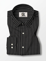Men’s Black & Grey Pinstripe Regular Fit Formal Casual Shirt, Full & Half Sleeve