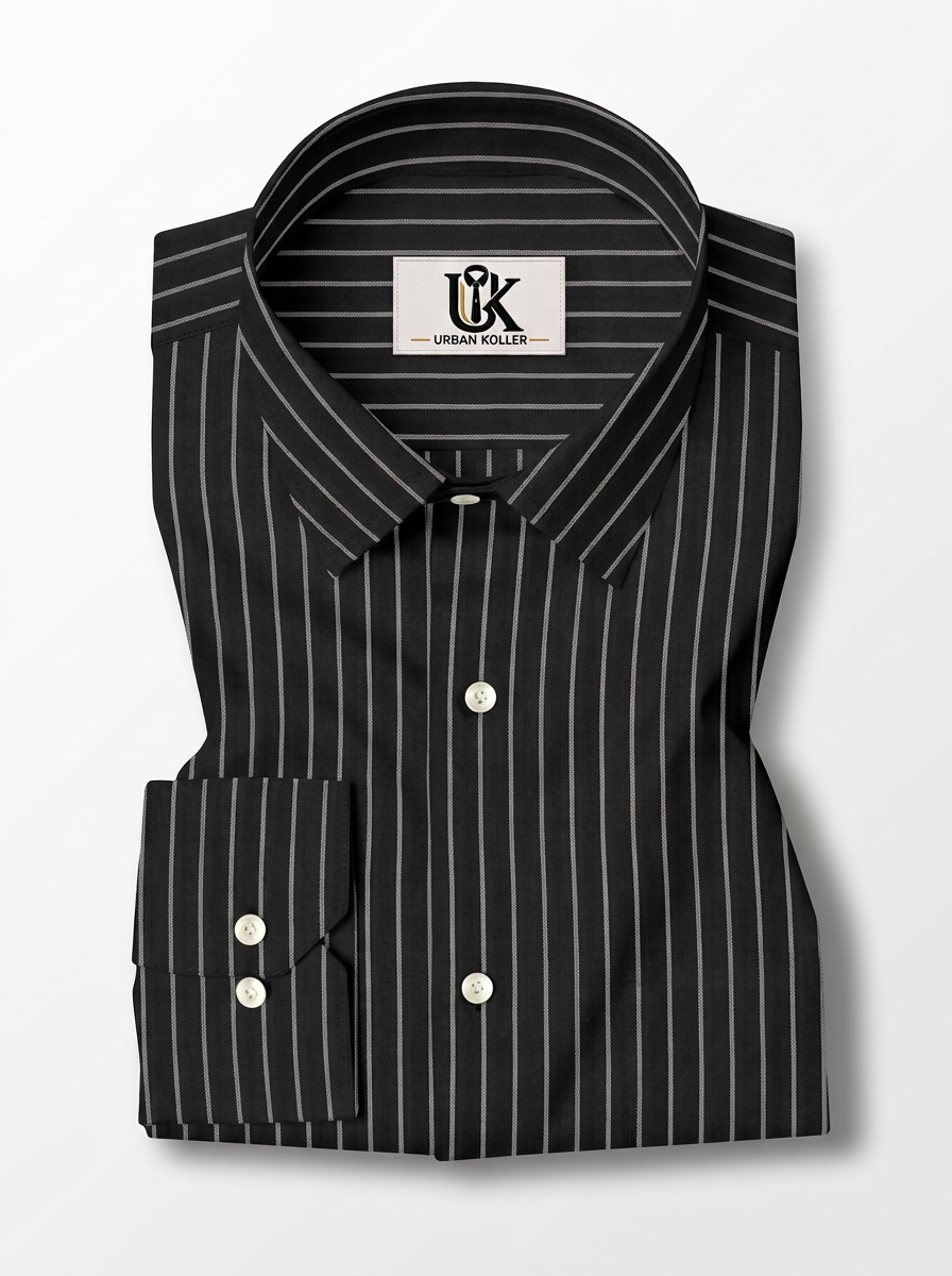Men’s Black & Grey Pinstripe Regular Fit Formal Casual Shirt, Full & Half Sleeve