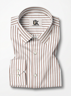 Men’s White & Brown Vertical Stripe Regular Fit Formal Casual Shirt, Full & Half Sleeve