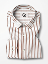 Men’s White & Brown Vertical Stripe Regular Fit Formal Casual Shirt, Full & Half Sleeve