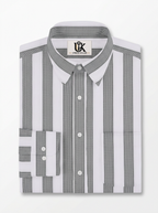 Men's White & Grey Vertical Striped Regular Fit Formal Shirt | Full & Half Sleeve