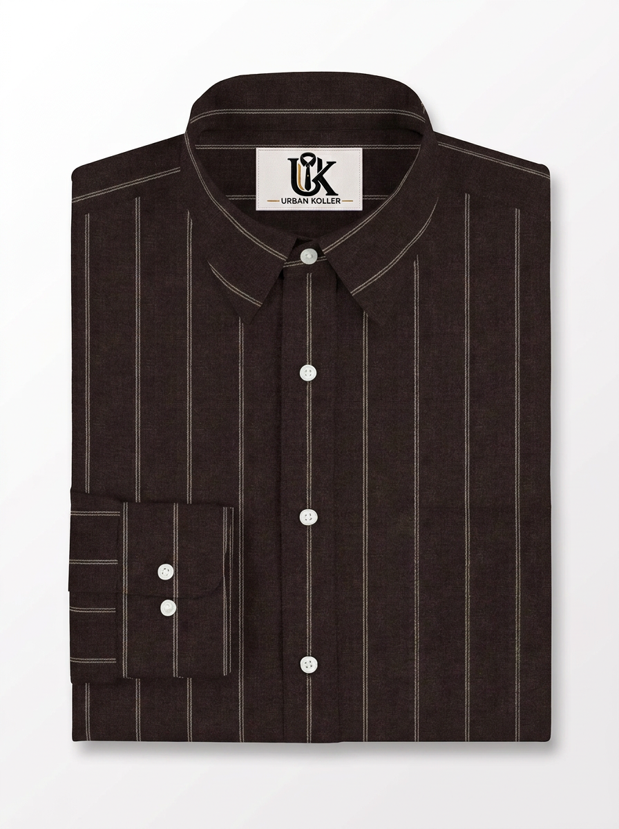 Men's Dark Brown Pinstripe Formal Shirt Regular Fit | Full & Half Sleeve