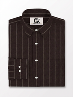 Men's Dark Brown Pinstripe Formal Shirt Regular Fit | Full & Half Sleeve