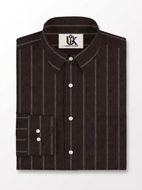 Men's Dark Brown Pinstripe Formal Shirt Regular Fit | Full & Half Sleeve