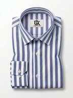Men's Blue & White Vertical Striped Regular Fit Formal Shirt | Full & Half Sleeve