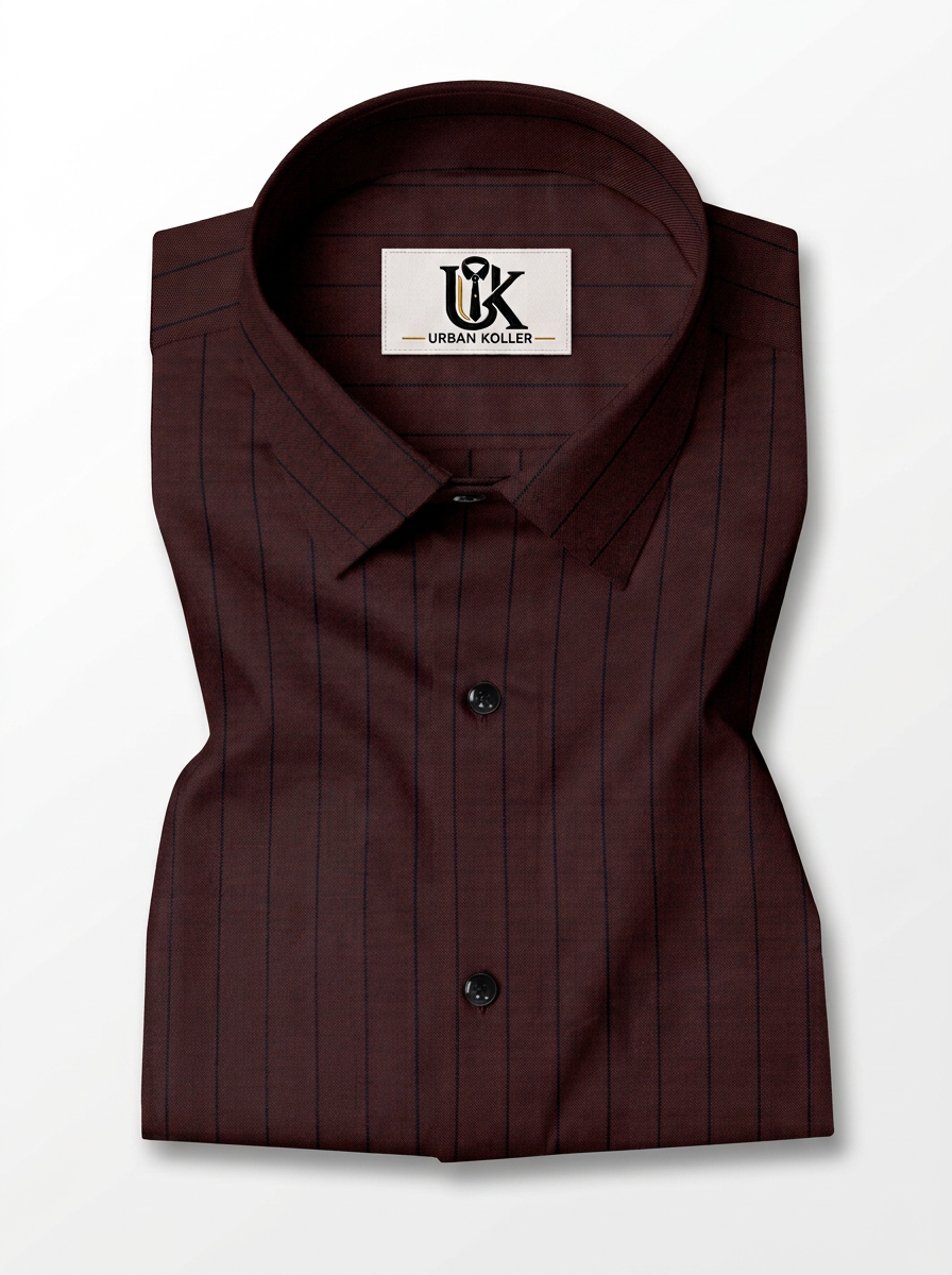 Men's Coffee Brown Pinstripe Formal Shirt Regular Fit | Full & Half Sleeve Main image