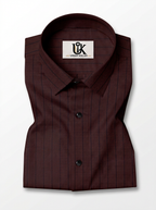 Men's Coffee Brown Pinstripe Formal Shirt Regular Fit | Full & Half Sleeve