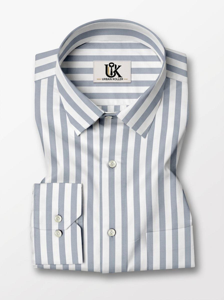 Men's White & Light Grey Striped Regular Fit Formal Shirt | Full & Half Sleeve