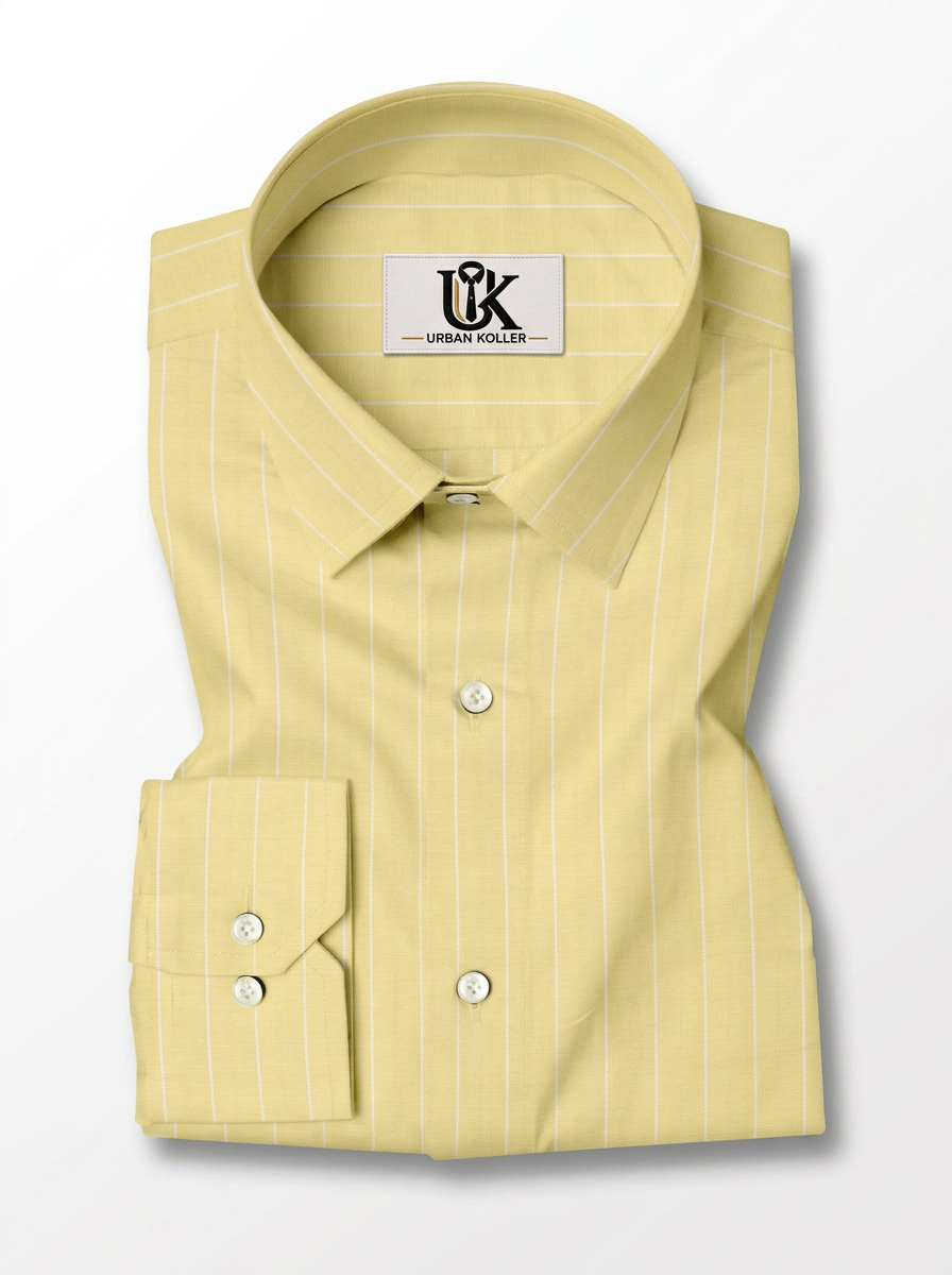 Men's Pastel Yellow White Pinstripe Shirt Regular Fit Premium Formal Casual Wear Main image