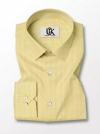 Men's Pastel Yellow White Pinstripe Shirt Regular Fit Premium Formal Casual Wear
