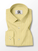 Men's Pastel Yellow White Pinstripe Shirt Regular Fit Premium Formal Casual Wear