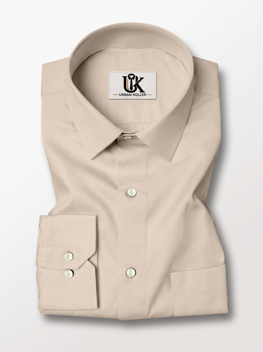 Men’s Cream Beige Textured Regular Fit Formal Casual Shirt, Full & Half Sleeve Secondary image