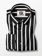 Men's Black & White Striped Regular Fit Formal Shirt | Full & Half Sleeve