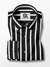 Men's Black & White Striped Regular Fit Formal Shirt | Full & Half Sleeve