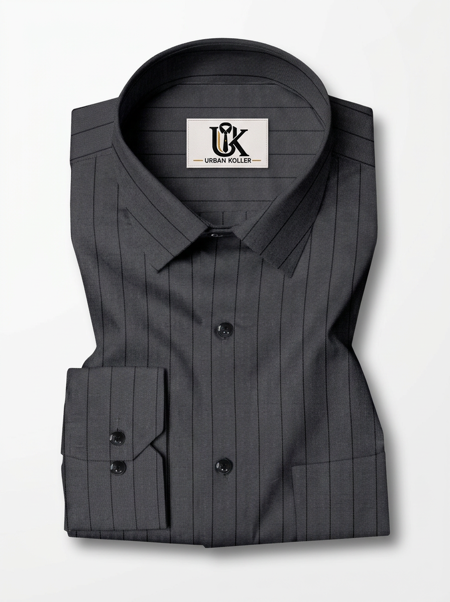 Men's Charcoal Grey Pinstripe Shirt Premium Regular Fit Formal Office Business Wear Main image