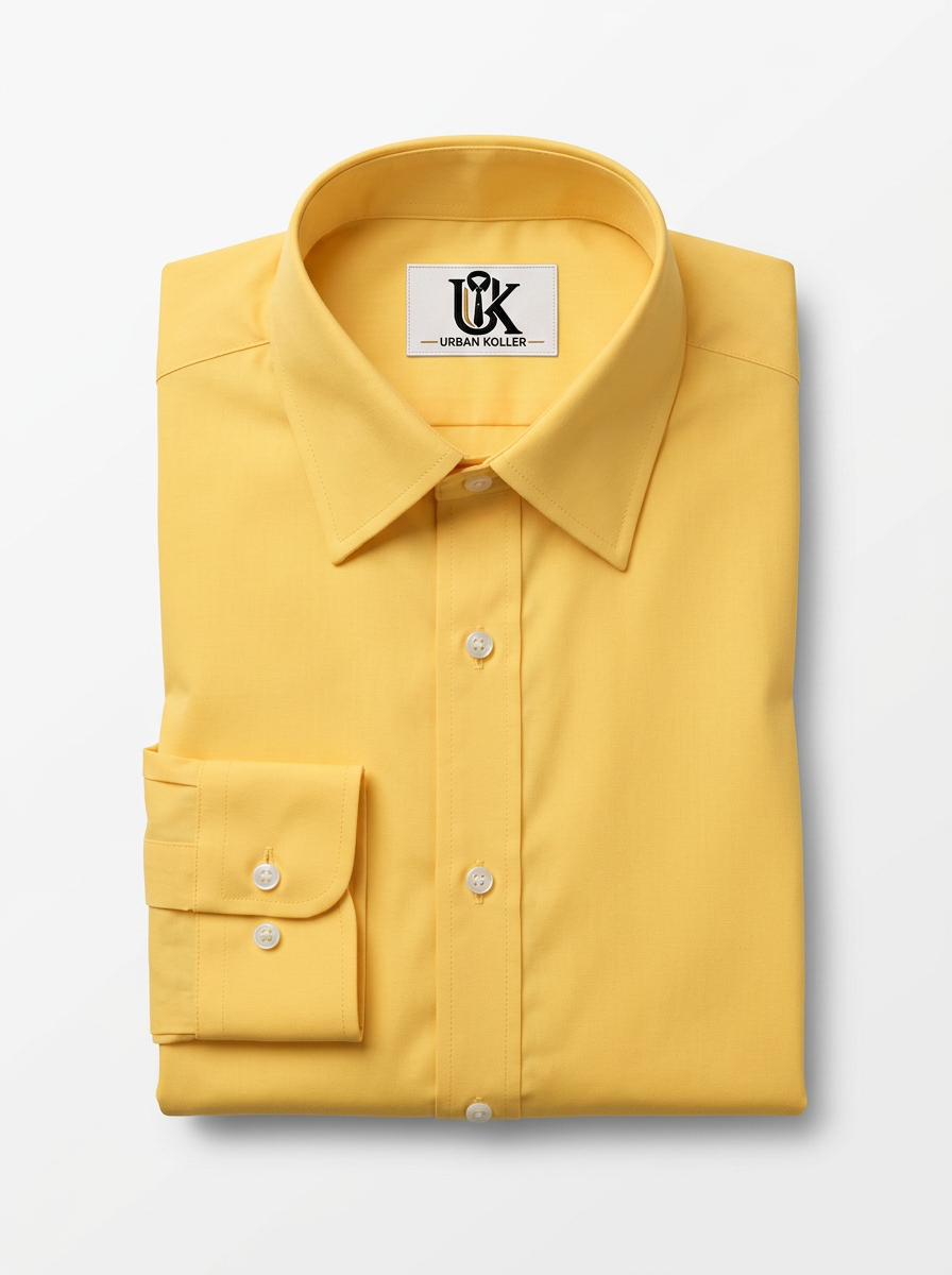 Men’s Golden Yellow Solid Regular Fit Formal Casual Shirt, Full & Half Sleeve Secondary image